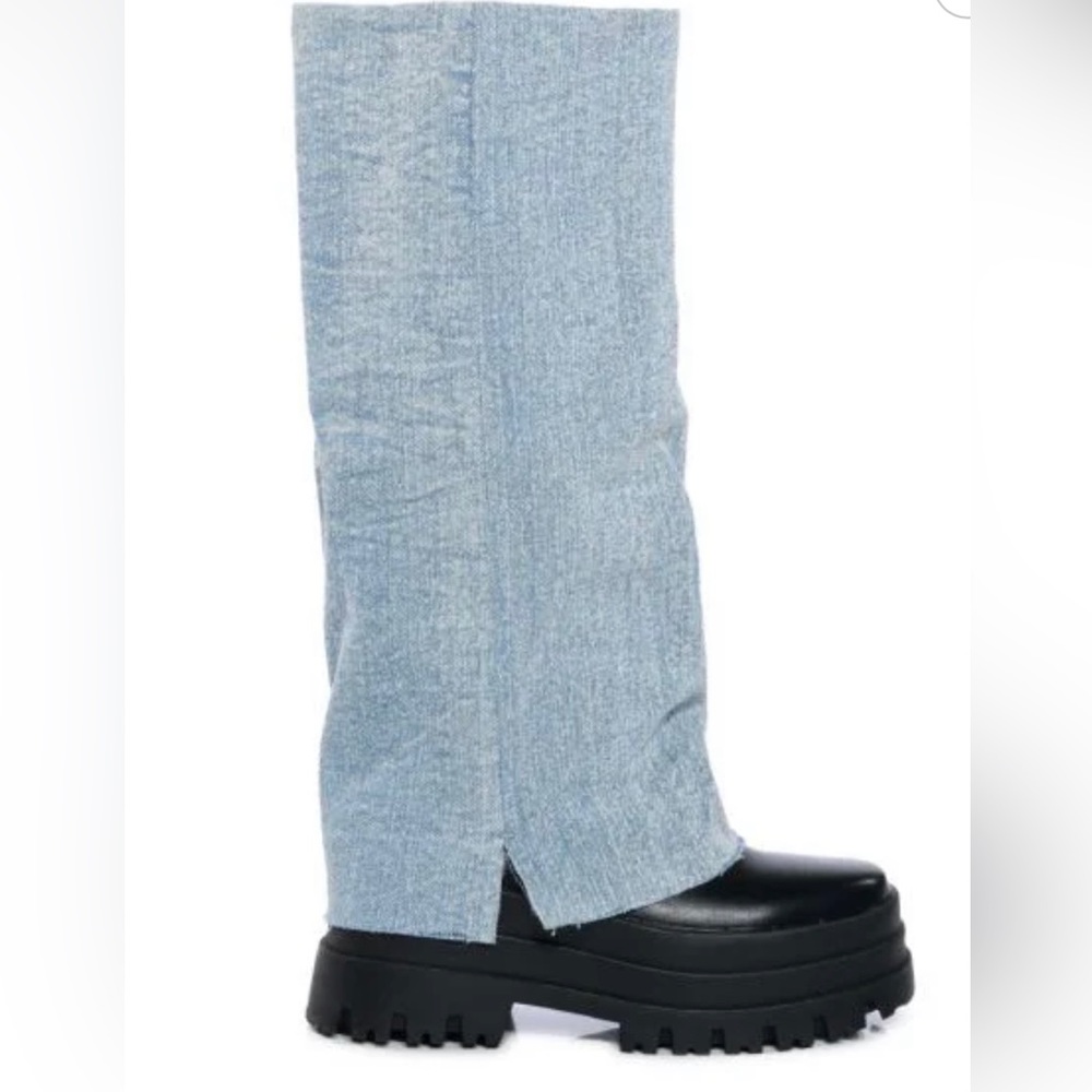 Denim food over boots